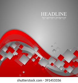 Bright red wavy tech abstract background. Corporate vector design