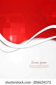 Diseño de tecnología ondulada en rojo brillante. Fondo del vector