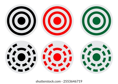 Bright red and white bullseye target for archery and dart practice isolated on transparent background