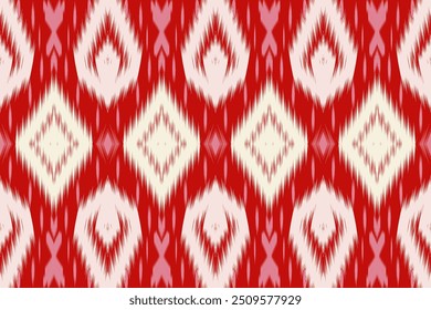 Patrón rojo y blanco brillante de Ikat con Formas de diamante, perfecto para decoración de pared festiva y textil cultural, Fondo de pantalla atrevido y fondos de temática étnica
