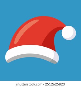 A bright red and white Santa hat sits prominently against a blue background