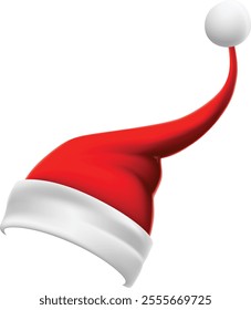 Bright red and white santa hat with a curled tip represents the festive spirit of christmas, symbolizing joy, giving, and the magic of the holiday season