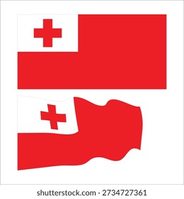 Bright red and white tonga flag shown flat and waving, symbolizing national pride.