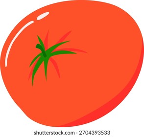 Ilustración vectorial de tomate integral roja brillante con sombreado suave, ideal para íconos de alimentos y diseños de productos frescos
