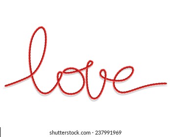 Bright red yarn in the shape of a word - love. EPS 10 vector file included