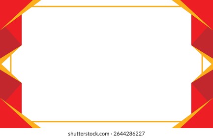 Fundo de quadro abstrato vermelho e amarelo brilhante com formas geométricas e um centro branco limpo, perfeito para promoções festivas, anúncios, banners ou design de conteúdo comemorativo.