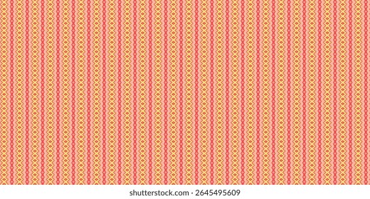 Bright red and yellow ethnic fabric pattern featuring diamond motifs and vertical waves. Great for backgrounds, textiles, or modern tribal art designs.