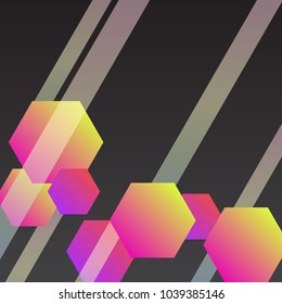 bright red and yellow gradient hexagon shape with dark background vector design