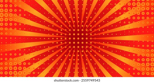 Bright red-yellow gradient abstract background. red comic sunburst effect background with halftone. Suitable for templates, sales banners, events, ads, web. eps 10