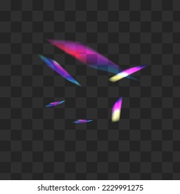 Bright Refraction Vector Transparent Background. Color Flare Glint Banner. Iridescent Kaleidoscope Metal Template. Holographic Abstract Confetti Illustration.