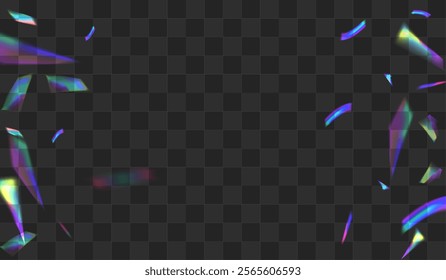 Bright Refraction Vector Transparent Background. Hologram Glare Cool Poster. Shiny Confetti Overlay Illustration. Rainbow Abstract Glitter Branch.