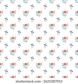 Bright and refreshing seamless floral pattern featuring blooming flowers and leaves in a minimal design. Perfect for fabrics, wallpapers, or elegant digital designs .