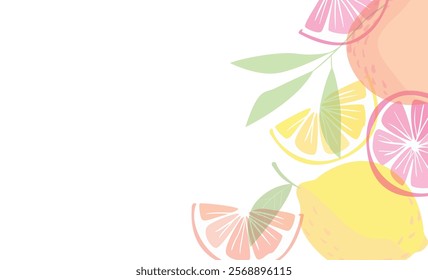 Bright and Refreshing Summer Citrus Design Vibrant Lemon, Grapefruit, and Orange Illustrations with Leafy Accents in a Minimalist Style