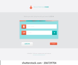Bright registration form on the site. Flat design