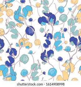 Bright Repeat Botanical Flower Wallpaper Spring Vintage Abstract Design