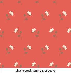Bright repeat symmetrical botanical pattern. Horizontal rows of flowers with stems and leaves. Seamless geometric multicolored pattern. Vector illustration.