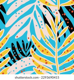 Bright Repetitive Botanical Bloom Branch Illustration Texture. Green Continuous Color Spring Jungle Flower Background. Orange Repeated Exotic Beach Textile Design.