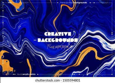 Bright Resin Art Abstract Background. Multicolor Marble Surface, Mineral Stone Texture. Classic Blue Color Of The Year 2020 Concept. Fluid, Color Liquid Flow Effect. Acrylic Waves And Swirls.