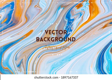 Bright resin art abstract background. Multicolor marble surface, mineral stone texture. Violet, orange and blue paint mix wallpaper. Fluid, color liquid flow effect. Watercolor, acrylic waves, swirls.