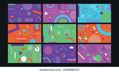 Bright retro abstract design with geometric elements and bold colors. Ideal for 80s-inspired projects, pop visuals, and creative digital layouts.