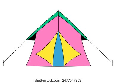 Bright retro camping tent. Overnight accommodation icon for trekking and hiking