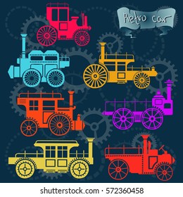 Bright retro car on a dark background. Vector