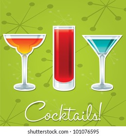 Bright retro cocktail card in vector format.