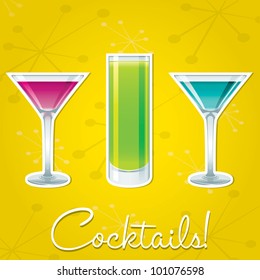 Bright retro cocktail card in vector format.