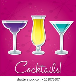 Bright retro cocktail card in vector format.
