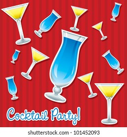 Bright retro cocktail hour sticker card in vector format.