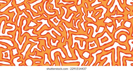 Bright retro doodle pattern. Abstract minimalistic boho design. Brush print with elegant lines on an orange background. Exotic illustration for summer design, wallpapers, clothes, cards, web banners.