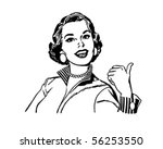 Bright Retro Gal Pointing Over Her Shoulder
