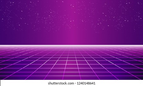 Bright retro pink purple background futuristic landscape 1980s style