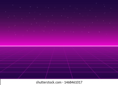 Bright retro pink purple background futuristic landscape 1980s style