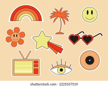 Bright Retro sticker set on peach background	