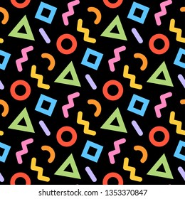 Bright retro style seamless pattern, ornament of stylized geometric shapes
