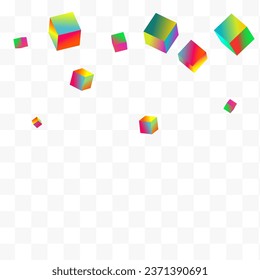 Bright Rhombus Vector Transparent Background. Multicolored Geometric Brick Paper. Structure Cube Pattern. Rainbow Box Business Wallpaper.