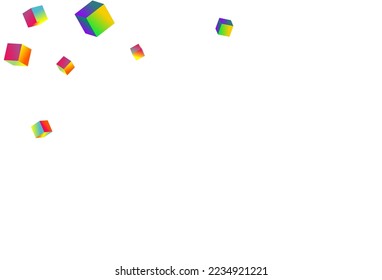 Bright Rhombus Vector White Background. Holographic Metal Cube Template. Shiny Block Image. Rainbow Brick Geometric Cover.