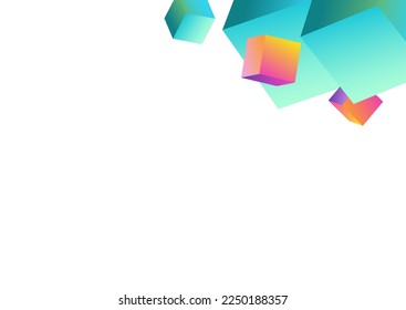 Bright Rhombus Vector White Background. Holographic Graphic Box Brochure. Perspective Cube Wallpaper. Multicolored Brick Structure Template.