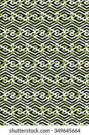 Bright rhythmic endless pattern with zigzag black lines, vivid continuous creative textile, geometric motif background with rhombs.