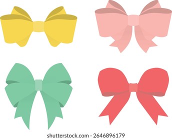 Bright Ribbon Bows Set in Flat Style for Gift Wrapping, Party Decoration, Holiday Packaging Design