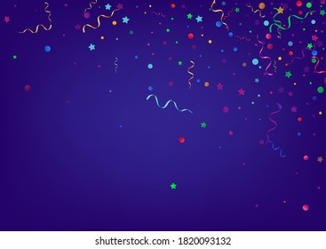Bright Ribbon Falling Vector Blue Background. Anniversary Circles Plant. Spiral Flying Poster. Variegated Celebrate Invitation.