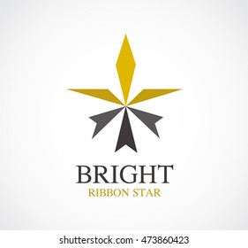 Bright of ribbon star abstract vector and logo design or template lighting business icon of company identity symbol concept