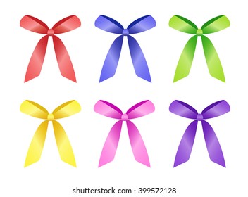 Bright ribbons for decoration and design. Yellow, red, green, blue, pink, violet colors. Vector.