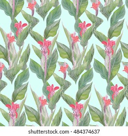 
bright, rich design seamless vector pattern with the image of luxury , bright , red tropical flowers - Cannes