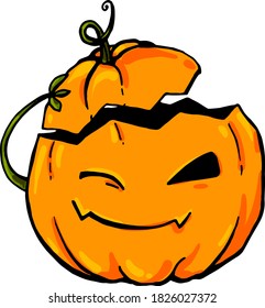 A bright rich vector pumpkin winks and takes off its hat as a greeting. Illustration isolated on white