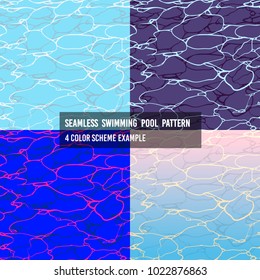 Bright ripple surface of swimming pool. seamless pattern, 4 color scheme example.