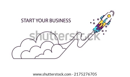 A bright rocket on the background of contour smoke, symbolizing the beginning of opening your own business from home with achieving a high result