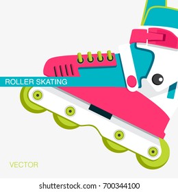 Bright roller skates for aggressive riding style. Cover or poster on the theme of roller-skating. Poster for sports shop or Club of fans of roller skates