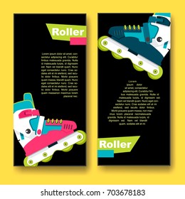 Bright roller skates for aggressive riding style. Flyers on the theme of roller-skating. Flyers for sports shop or Club of fans of roller skates